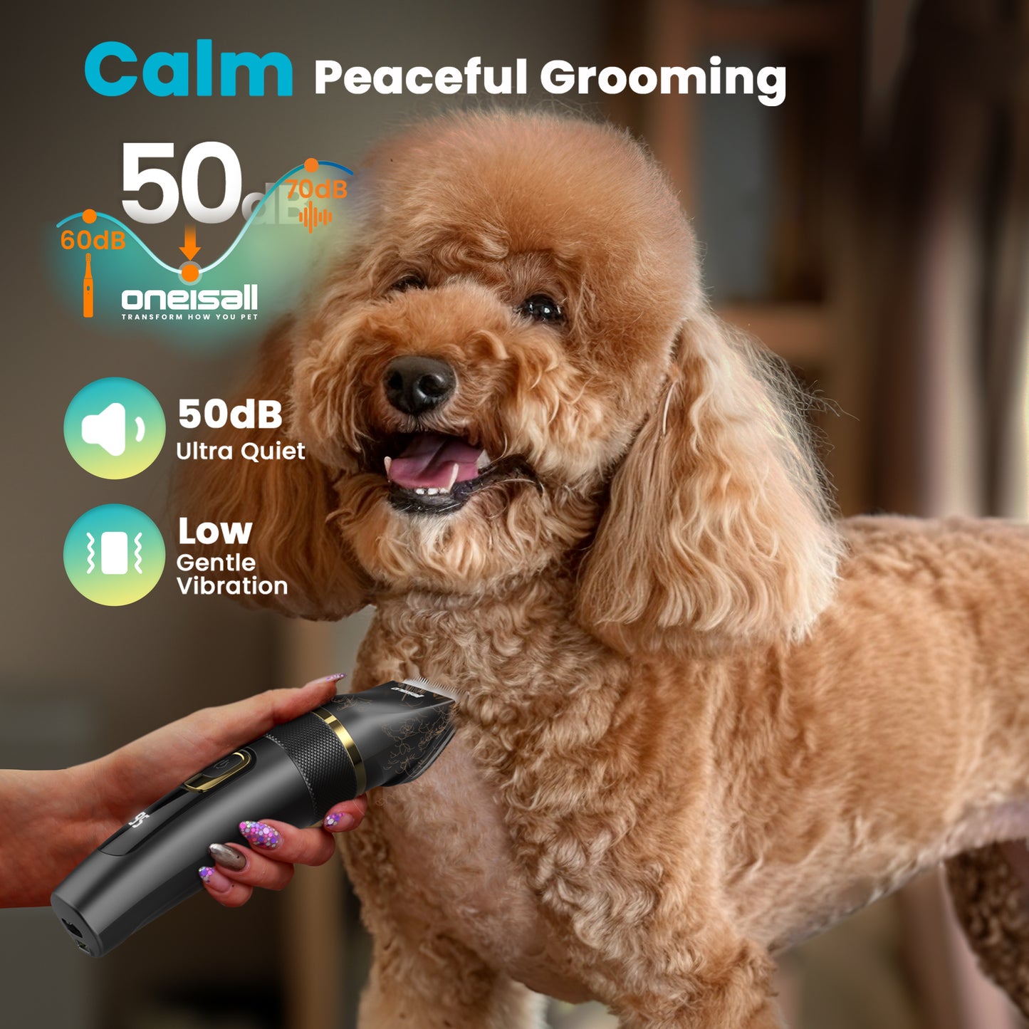 Oneisall DC-200 Dog Clippers for Grooming, Pro Dog Grooming Clippers Kit for Home, 2-Speed & 5 Adjustable Blade Height Dog Hair Clippers, IPX7 Waterproof, Detachable Blade, Low Noise, Black