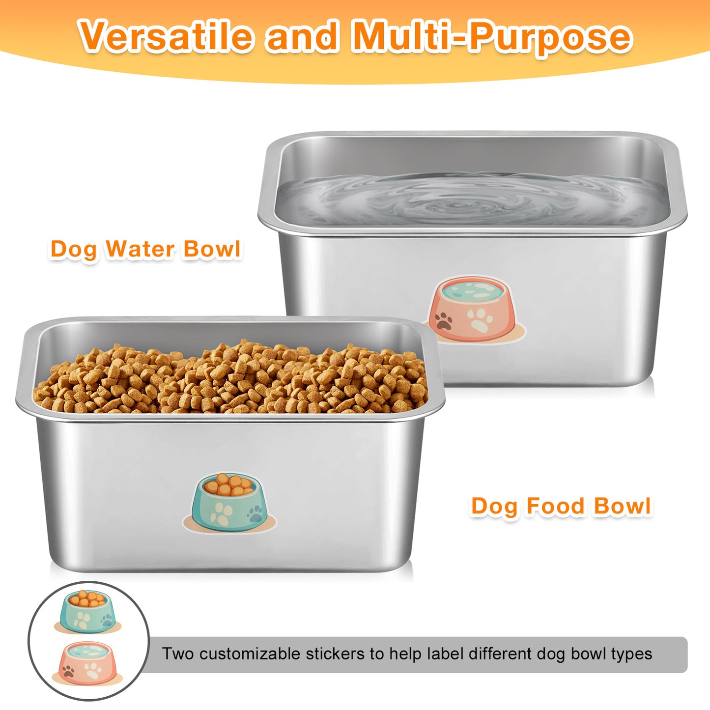 Oneisall 2 Pack 3.2 Gallons Large Dog Water Bowl and Dog Food Bowl, 304 Stainless Steel L Dog Bowl for Large Dogs, Silver