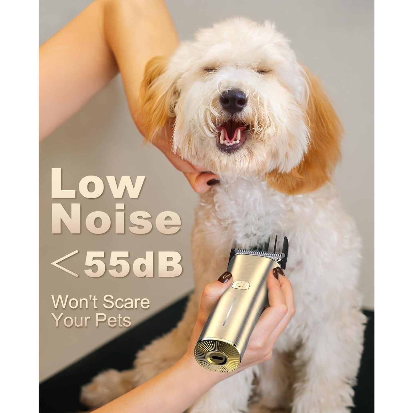 Oneisall RK-034 Dog Clippers for Grooming, 2 Speed Low Noise Dog Grooming Kit with Detachable Metal Blade & 5 Guide Guards, Cordless Dog Grooming Clippers, Gold