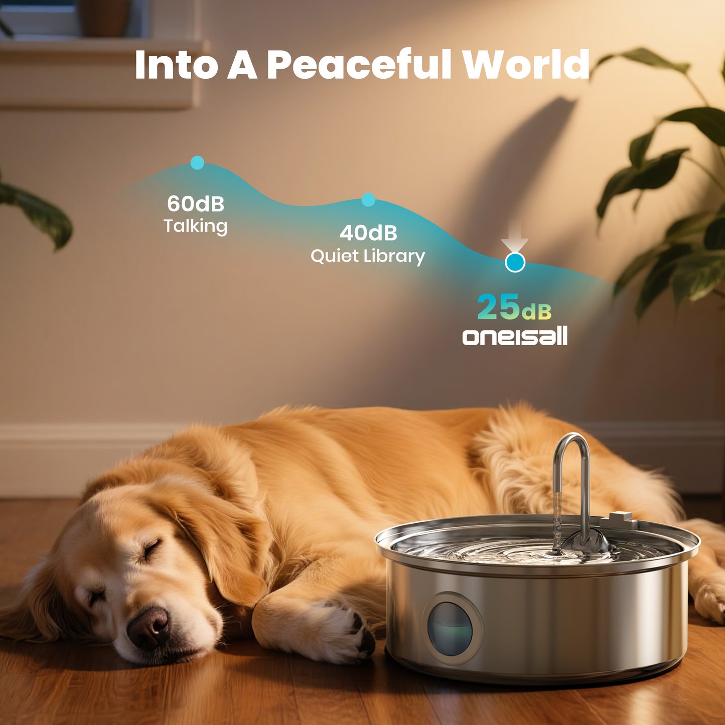 Oneisall 237Oz/7L/1.8G Dog Water Fountain, CW-07 Stainless Steel Dog Water Bowl Dispenser with Visual Window & Triple Filtration, Dog Fountain for Large Dogs/Multiple Dogs - Silver