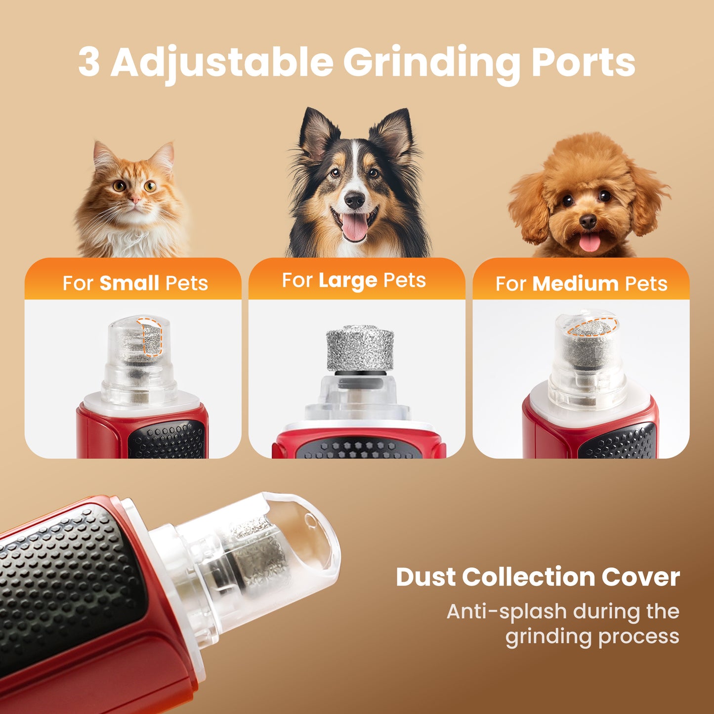 Oneisall NG01 Professional Dog Nail Grinder 7-Speed & 360° LED Light & 3 Brightness, Low Noise Dog Nail Trimmer, Pet Nail Grinder for Dogs and Cats, with Extra Grinder Head Cover - Red