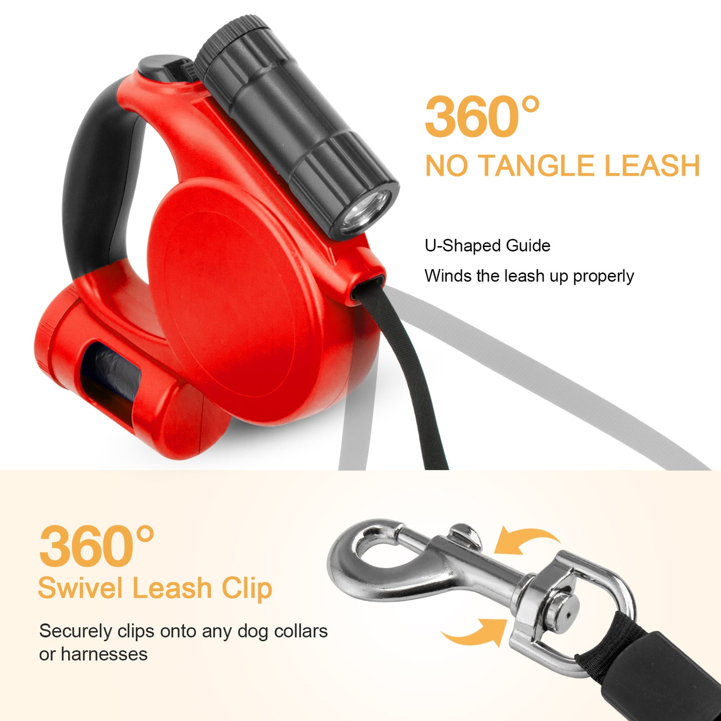 Oneisall 16.4FT Retractable Dog Leash, Leash for Small Medium Dogs with Flashlight & Poop Bag