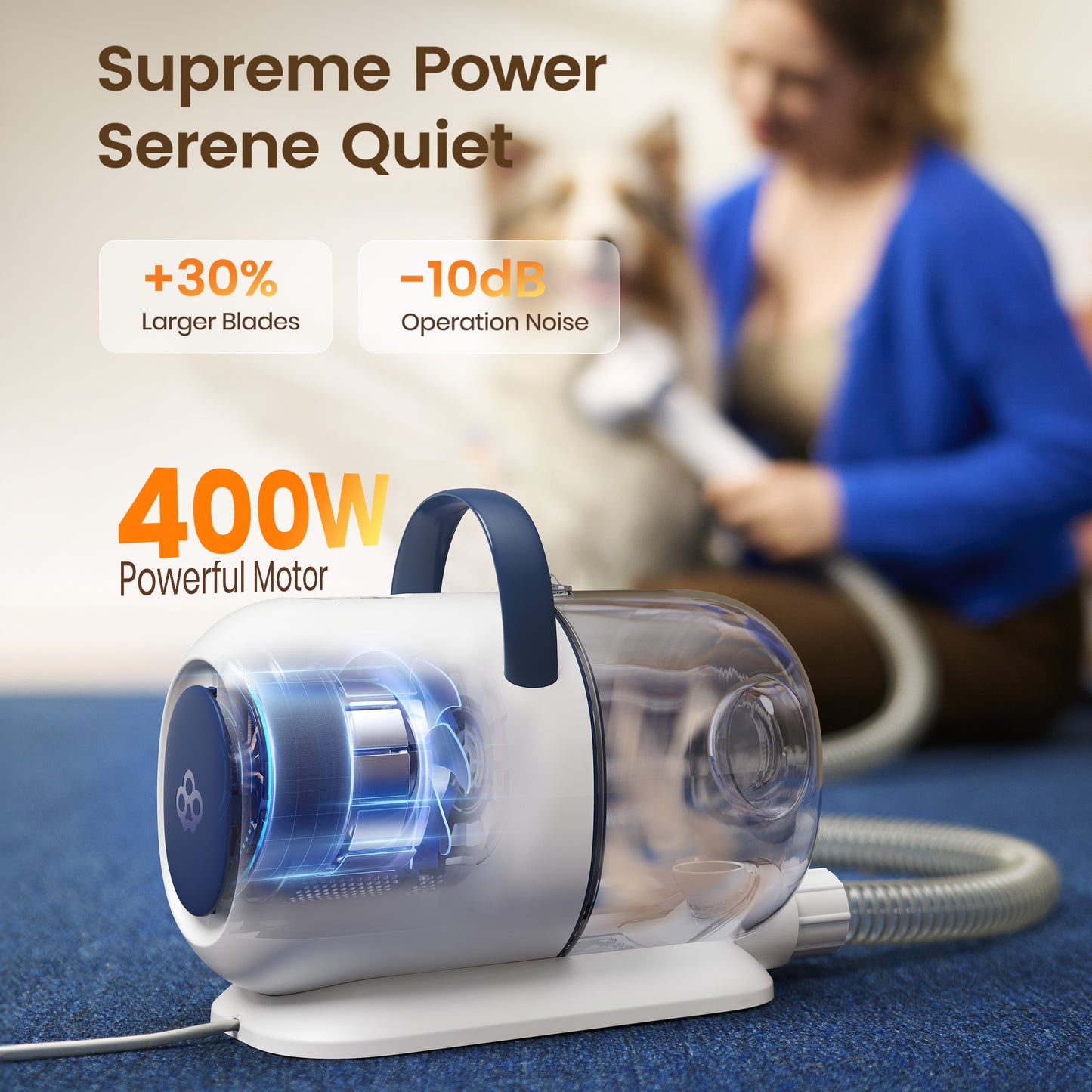 Oneisall 15000Pa Dog Grooming Vacuum, PG08 Dog Hair Vacuum Cleaners Shedding 99% Pet Hair, ≤ 59dB Quiet Dog Grooming Kit with Dog Clipper/Trimmer/Nail Grinder & 3 Grooming Tools, 2L Canister, Blue