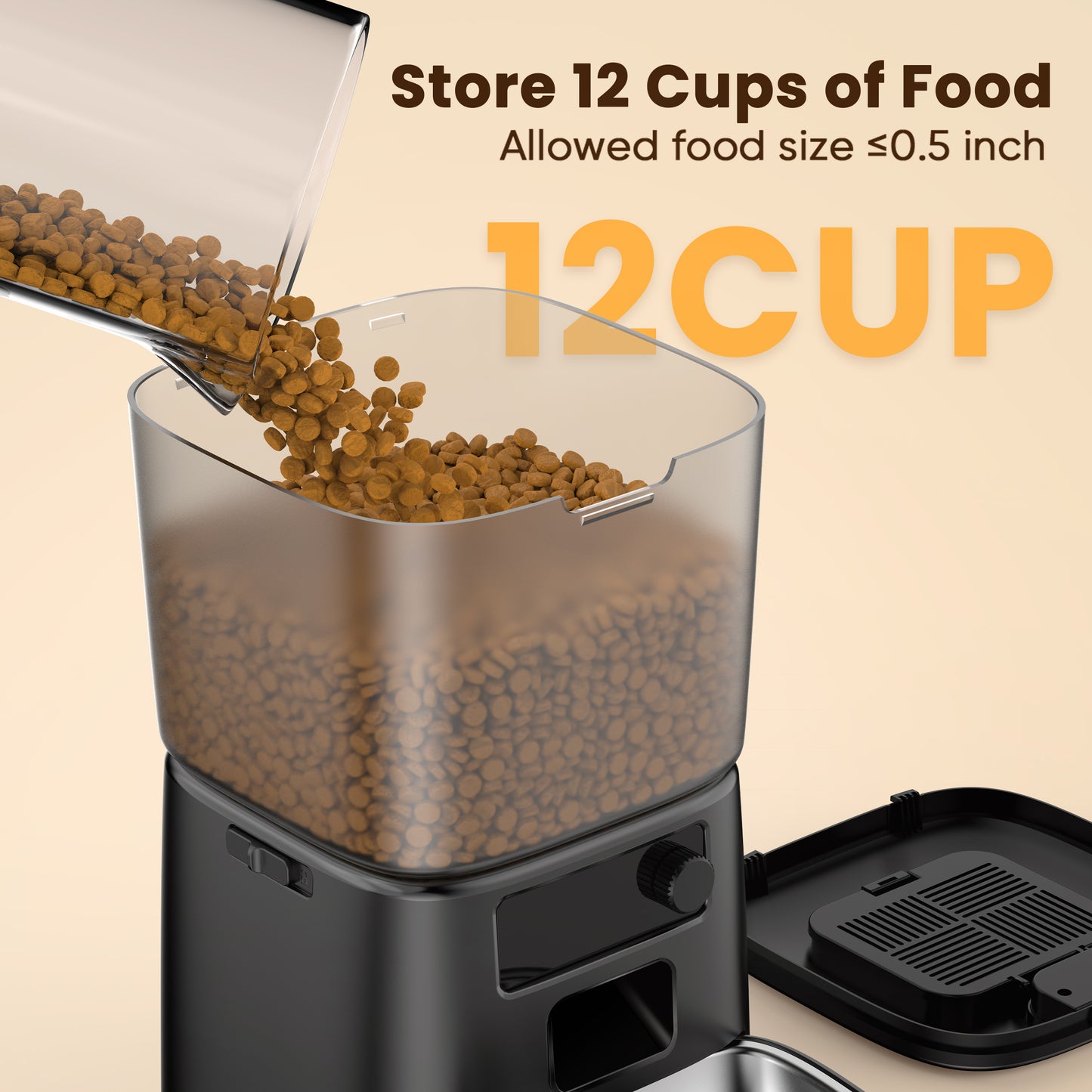Oneisall TD-01 Automatic Cat Feeder, 3.5L/12 Cups Automatic Cat Food Dispenser, Pet Feeder for Small Medium Cats, Cat Dry Food Dispenser, Black