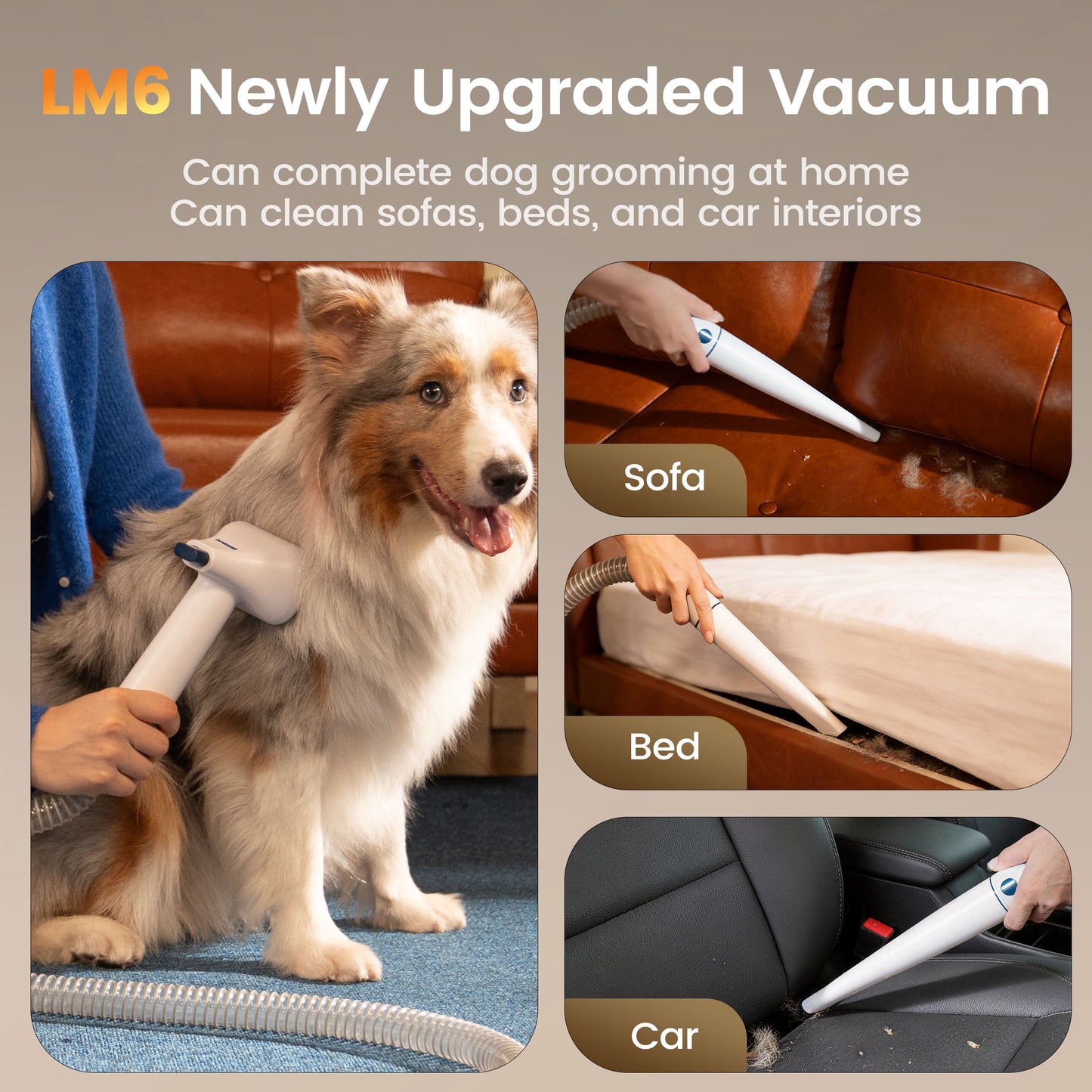 Oneisall LM6 15000Pa Dog Grooming Vacuum for Shedding 99% Pet Hair, 9-in-1 400W Dog Grooming Kit with 2L Dust Cup & Grooming Tools, Pet Hair Vacuum Cleaners for Home, Blue