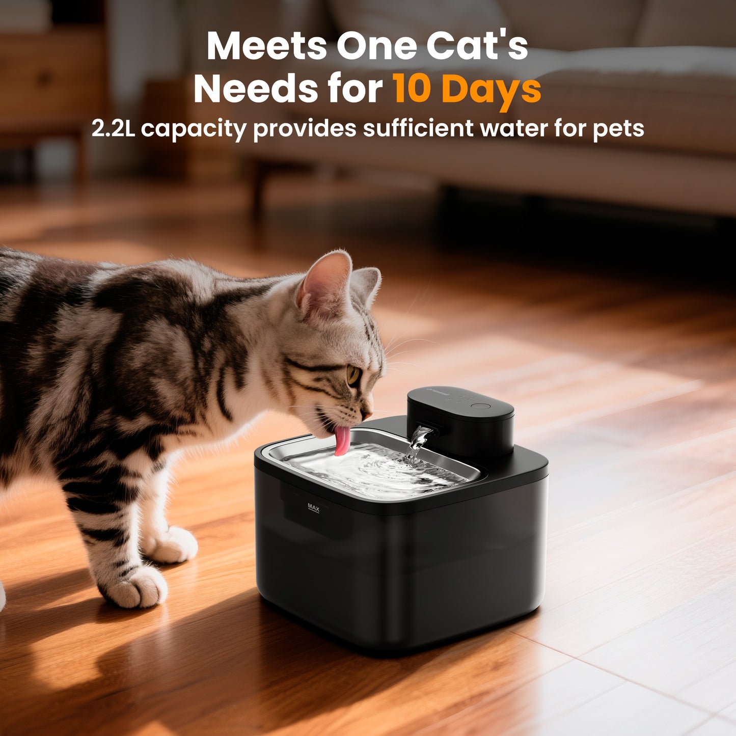 Oneisall CW-04 Wireless Cat Water Fountain Stainless Steel Tray, 2.2L/74oz Low Noise Cat Water Dispenser, Cat Drinking Fountain with 3 Filters- Silver