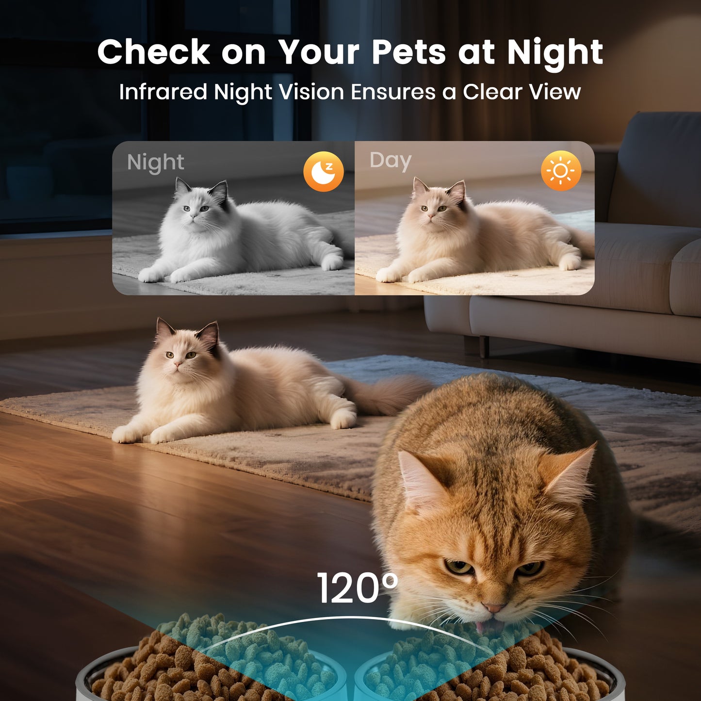 Oneisall WF-65 Automatic Cat Food Dispenser for 2 Cats, 5GHz & 2.4GHz Automatic Cat Feeder with Camera, 7L/29 Cups Timed Cat Feeder, White