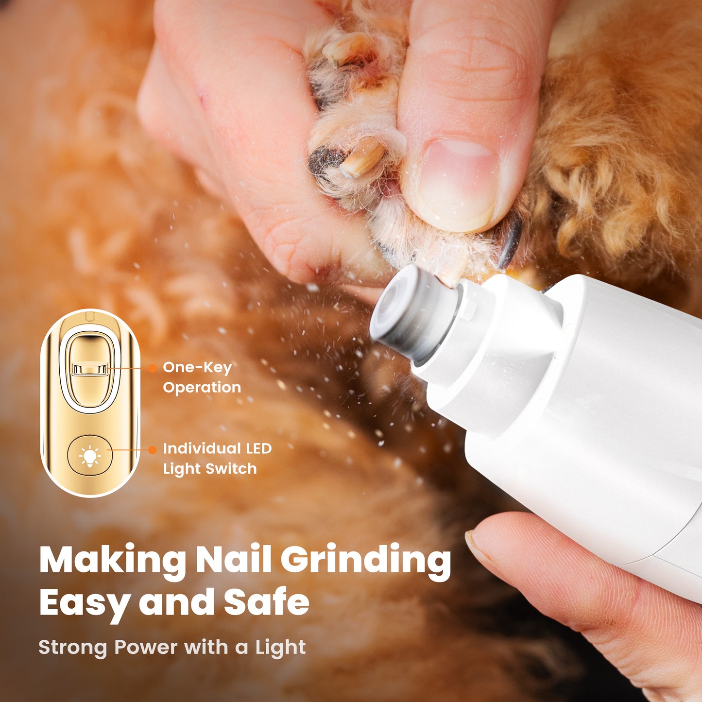 Oneisall 4-in-1 Cordless Dog Grooming Kit with LED Light, FC10 Dog Clippers & Dog Paw Trimmer & Dog Nail Grinder & Dog Grooming Clippers