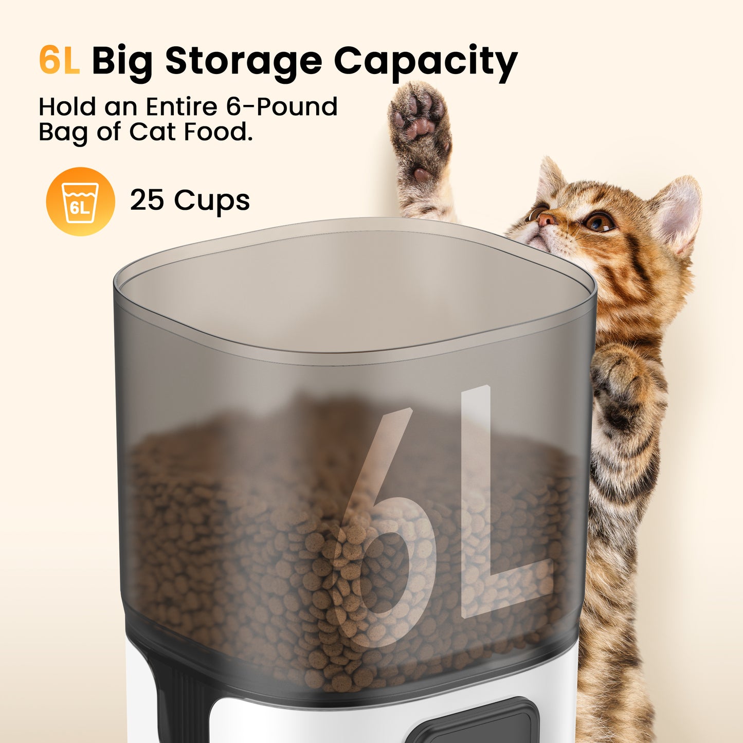 Oneisall WF-63 5GHz & 2.4GHz Automatic Cat Food Dispenser, 6L/12 Cups Automatic Cat Feeder with Camera, White