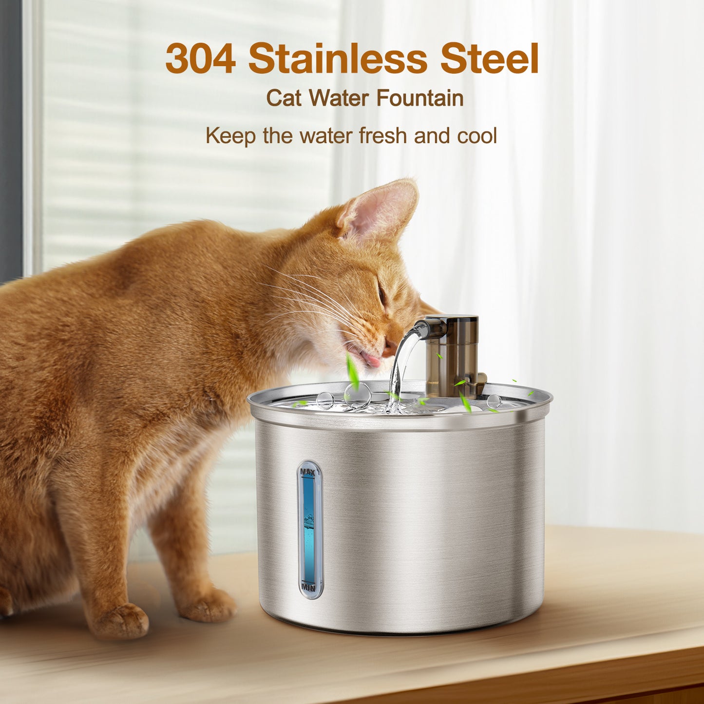 Oneisall 3L/101oz 304 Stainless Steel Cat Water Fountain, CW-03 Automatic Cat Water Dispenser