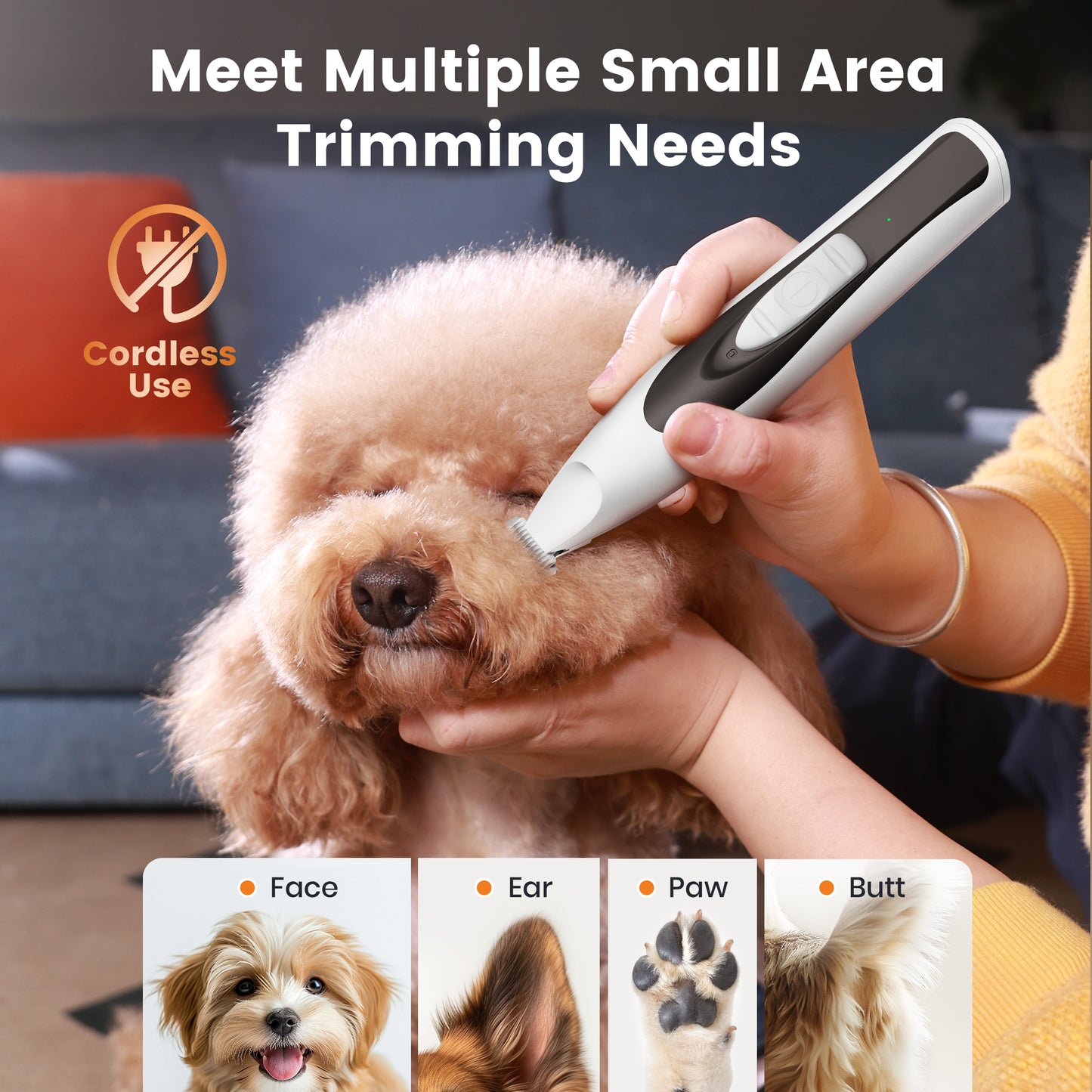 Oneisall FC11 Dog Paw Trimmer with LED Light, Low Noise Paw Trimmer for Dogs & Cats, 0.8inch Widen Blade Cordless Dog Trimmer for Grooming - White