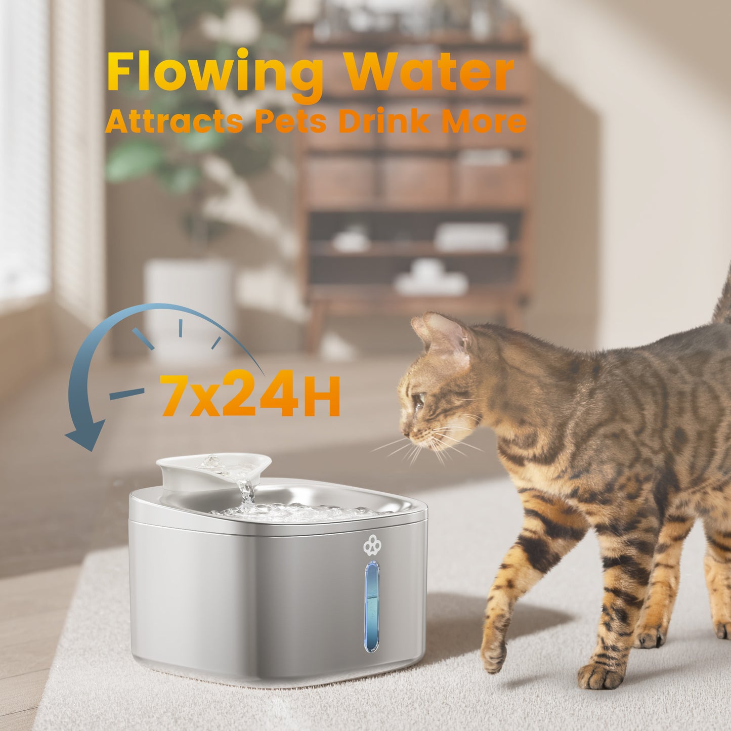 Oneisall WW02 Stainless Steel Cat Water Fountain for Cats Indoor, 3.5L/118oz Automatic Pet Water Fountain, Quiet Cat Fountains with 3 Sets of Filters, Silver
