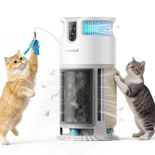 Oneisall PP04 air purifiers for home pets, Large Room 3000 Ft², 360° Airflow Visible pet air purifier with washable filter H13 HEPA, Odor Allergies Smoke Dust, PM2.5 Monitor, Cat Toys, White
