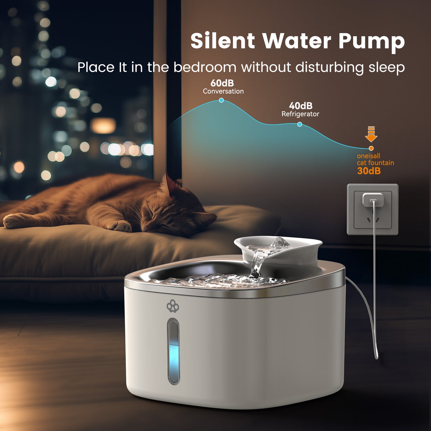 Oneisall WW01 304 Stainless Steel Cat Water Fountain, 3.5L/118oz Low Noise Cat Drinking Fountain for Cats Indoor, Automatic Cat Fountain with 3 Sets of Filters, White