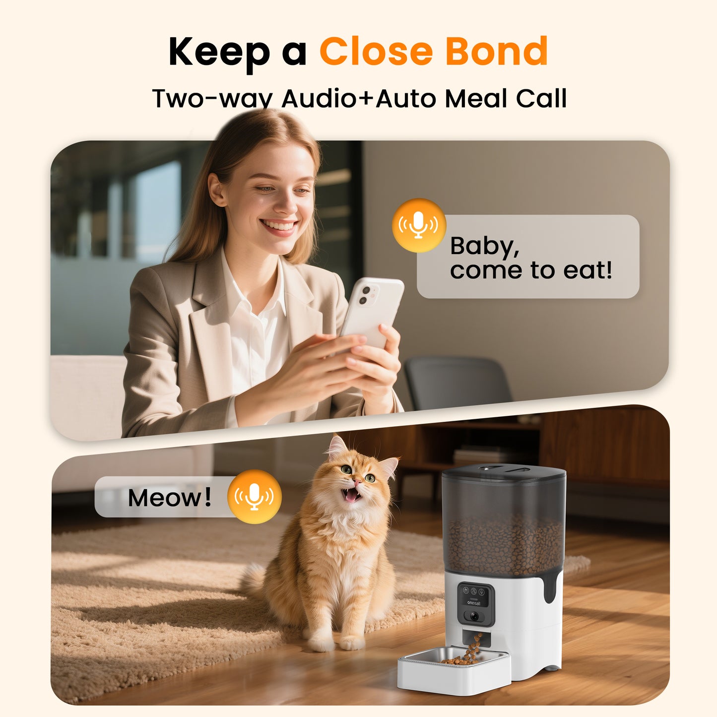 Oneisall WF-63 5GHz & 2.4GHz Automatic Cat Food Dispenser, 6L/12 Cups Automatic Cat Feeder with Camera, White