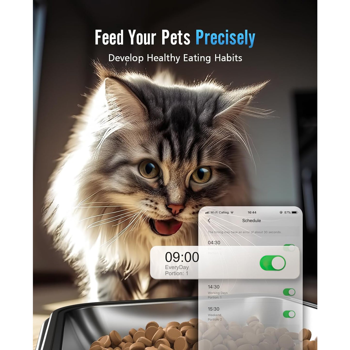 Oneisall PFD-002 PRO Automatic Cat Dog Feeder with 5G WiFi & APP Control, 5L/20 Cups Double Bowl Cat Food Dispenser with 1 Desiccant Bag, Timed Automatic Pet Feeder for 2 Cats/2 Small Dogs - Black