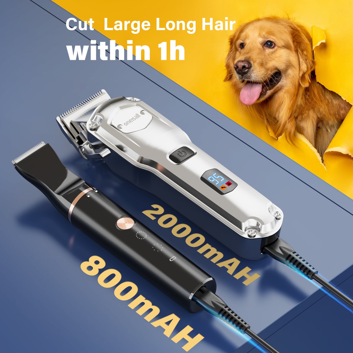 Oneisall RFC-676+P20 Dog Grooming Kit for Heavy Thick Hair&Coats/Low Noise Rechargeable Cordless Pet Shaver with Stainless Steel Blade and Dog Paw Trimmer/Waterproof Dog Shaver for Dogs Pets Animals