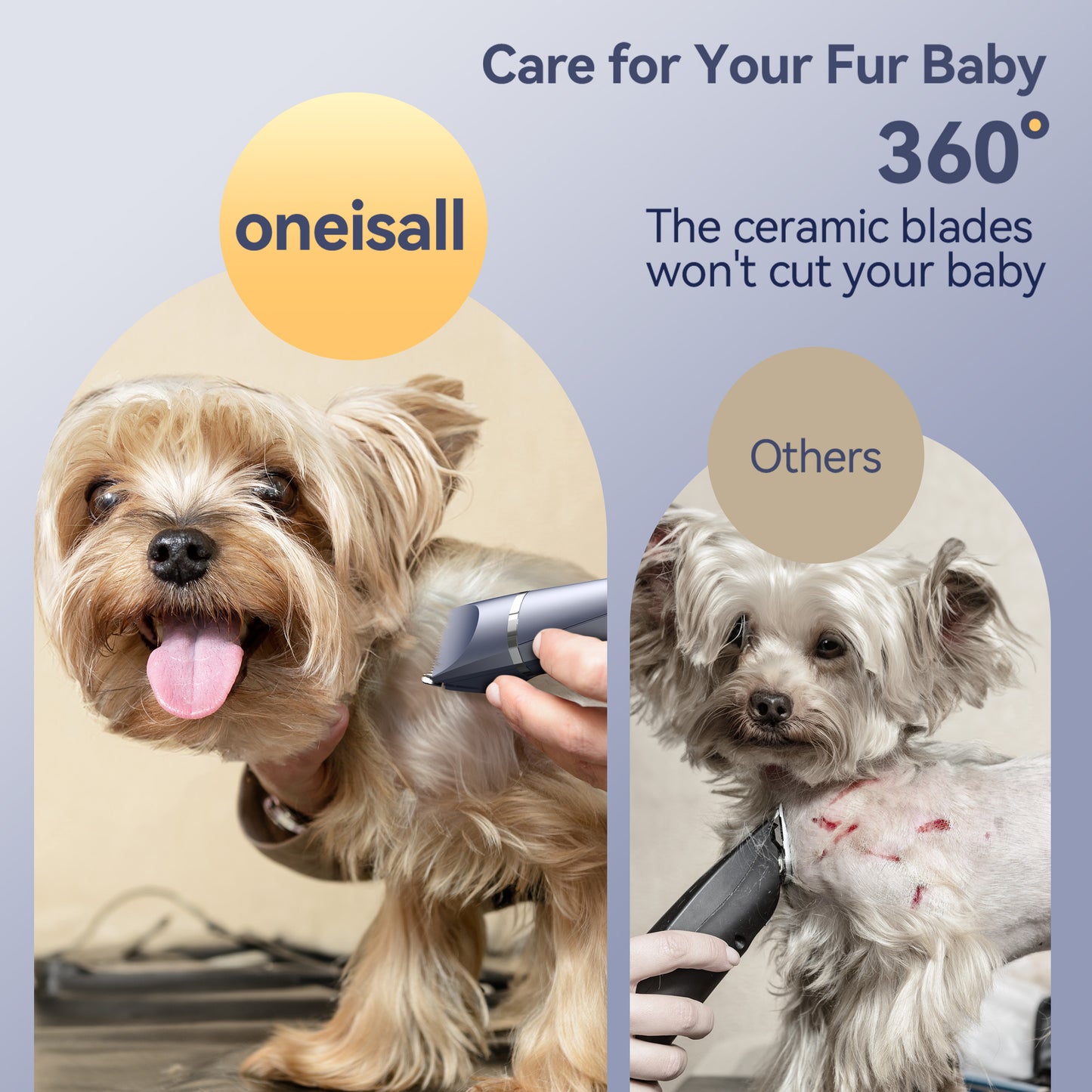 Oneisall N11 Dog Paw Trimmer, 4-in-1 Cordless Dog Grooming Kit, Low Noise Dog Nail Grinder & IPX7 Waterproof Dog Grooming Clippers for Paws, Face, Eyes, Ears, Rump - Blue