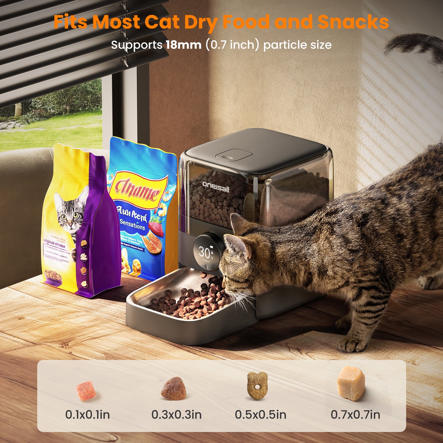Oneisall PF06 Wireless Automatic Cat Feeder, 12 Cups/3L WiFi Timed Cat Feeder, 100 Day Extended Runtime Pet Feeder, Automatic Cat Food Dispenser for Large Kibble, Smart App Control, Black