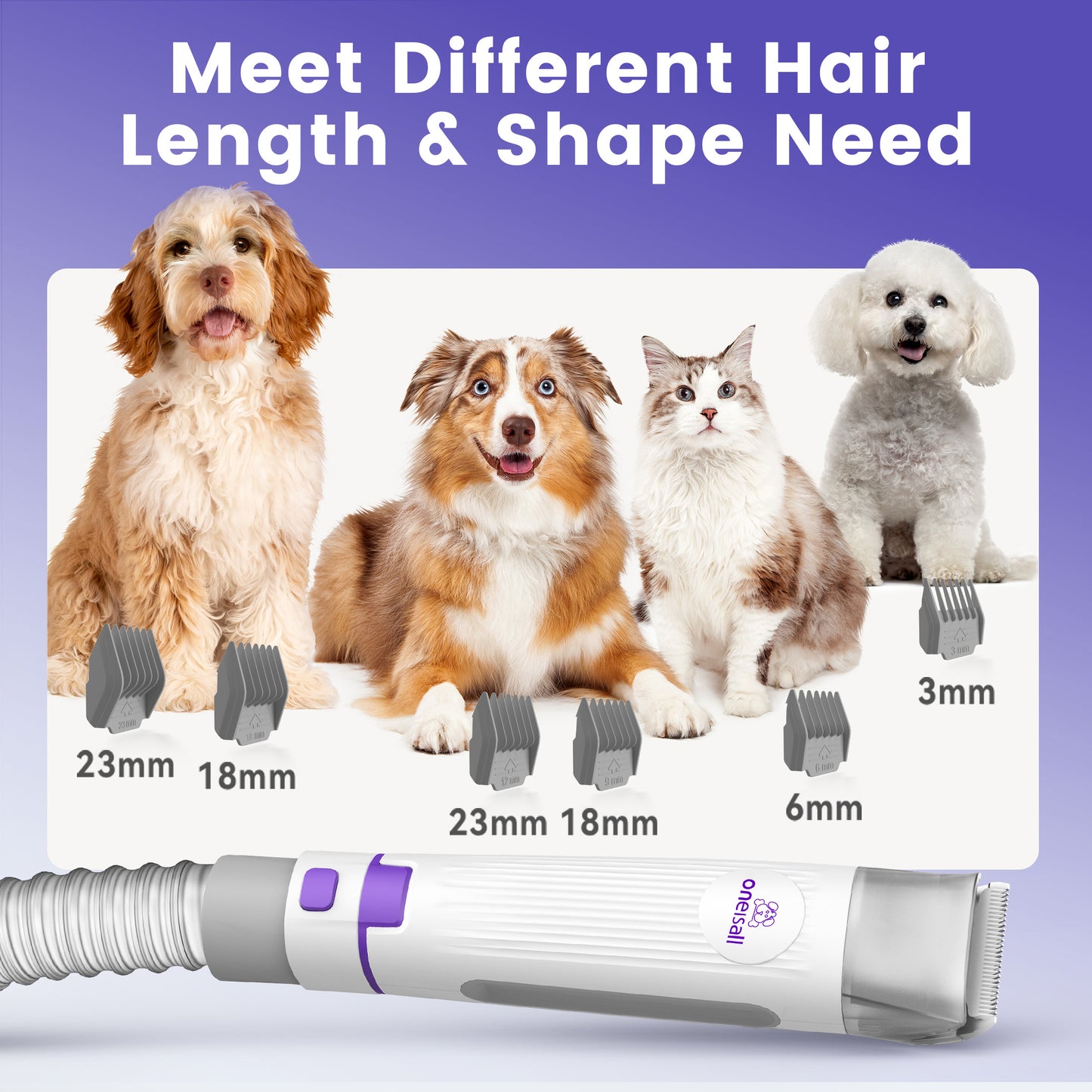 Oneisall LM3 Dog Grooming Vacuum, 8-in-1 Dog Grooming Kit, 11000Pa Super Suction Dog Hair Vacuum for Shedding Dogs Cats Hair, Purple