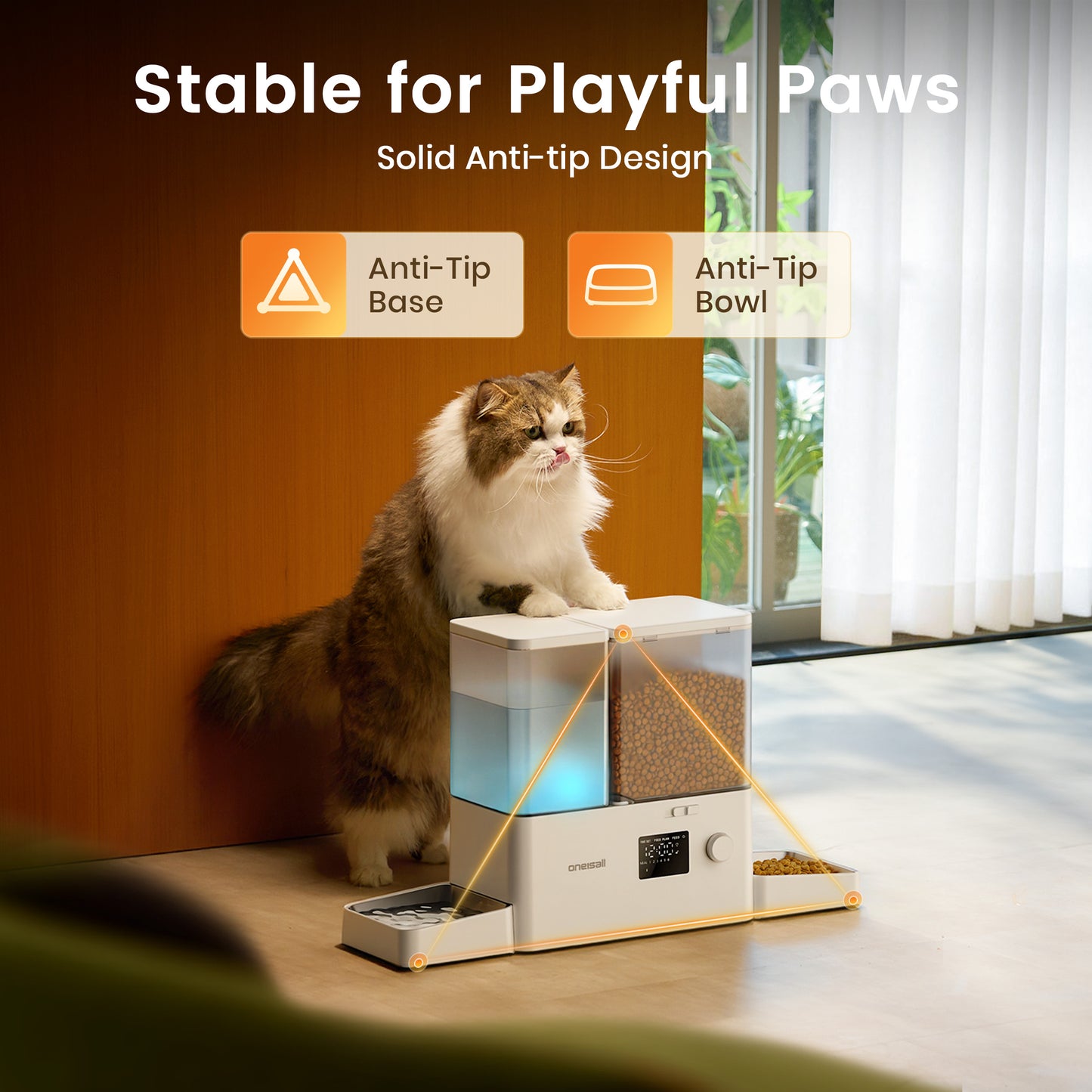 Oneisall PF14 Automatic Cat Feeder and Water Dispenser, 2-in-1 Large Capacity 5L Cat Feeder and 3.5L Gravity Water Dispenser for Pets, Timed Cat Feeder for Dry Food, White