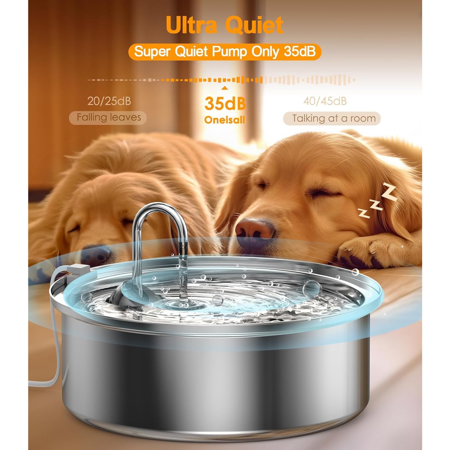 Oneisall 7L/230oz/1.8G Dog Water Fountain for Large Dogs, Stainless Steel Super Quiet Dog Fountain Water Bowl, Triple Filtration Automatic Pet Water Fountain, Cat Water Fountain with Smart Safe Pump