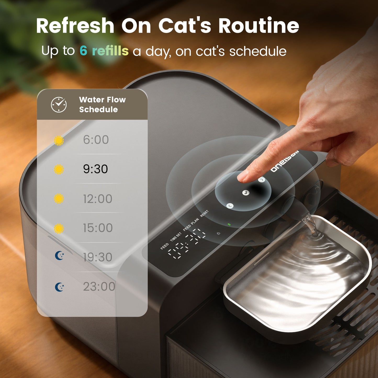 Oneisall PW17 Filterless Cat Water Fountain, 3.5L/118oz Separate Clean and Dirty Water Pet Fountain with Stainless Steel Bowl, Wireless Cat Water Fountain, Black