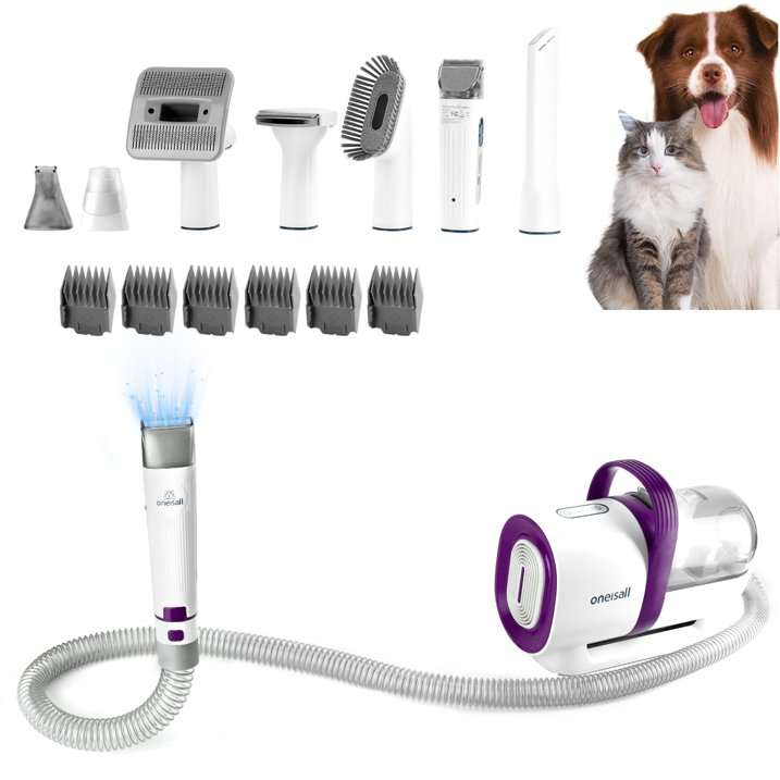 Oneisall 7 In 1 Dog Grooming Kit, Low Noise Pet Grooming Vacuum with 1.5 L Dust Cup, Dog Vacuum for Shedding Grooming, with 7 Professional Grooming Tools for Dogs Cats Pet Hair & Home Car Cleaning