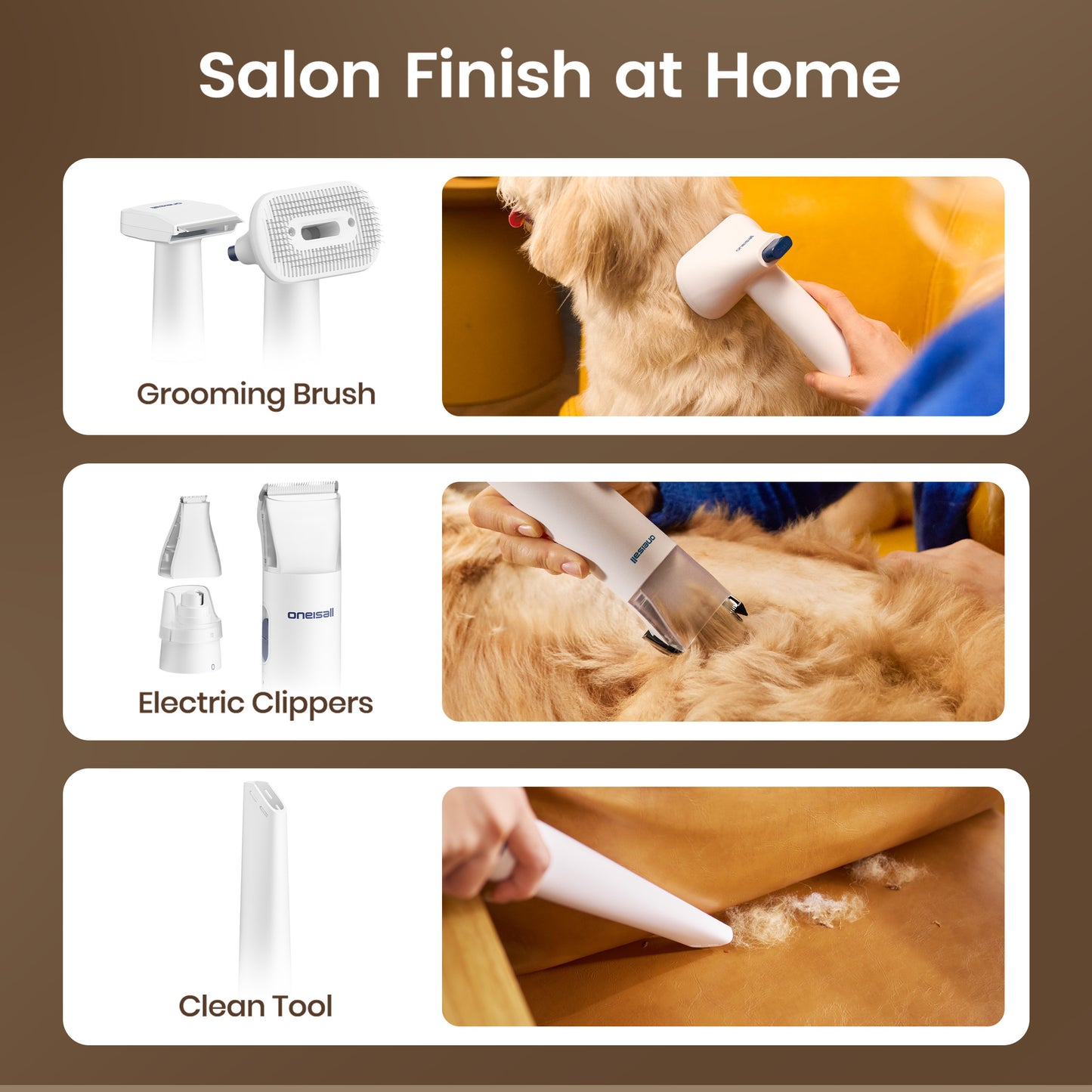 Oneisall 15000Pa Dog Grooming Vacuum, PG08 Dog Hair Vacuum Cleaners Shedding 99% Pet Hair, ≤ 59dB Quiet Dog Grooming Kit with Dog Clipper/Trimmer/Nail Grinder & 3 Grooming Tools, 2L Canister, Blue