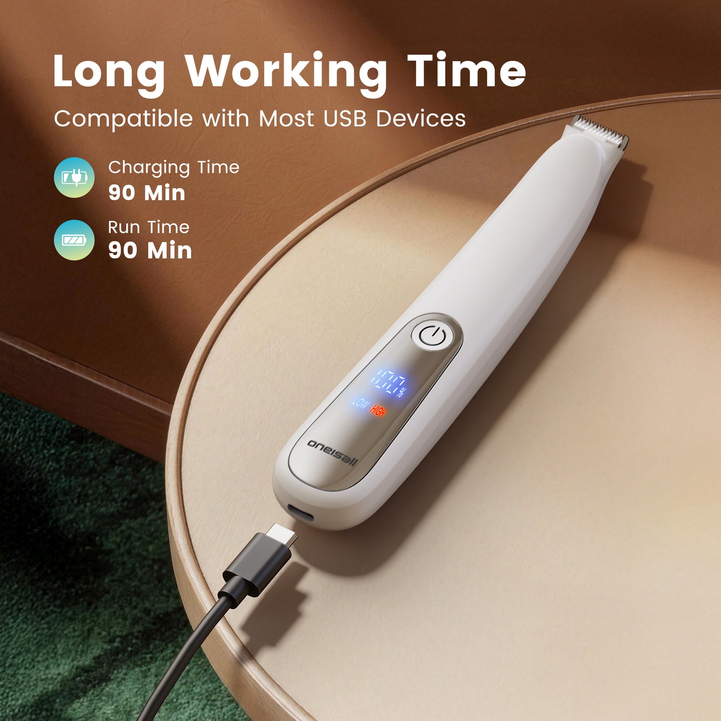 Oneisall PT01 Dog Paw Trimmer with 0.8-inch Widen Blade & LED Light, Low Noise 2 Speed Paw Trimmer for Dogs, White