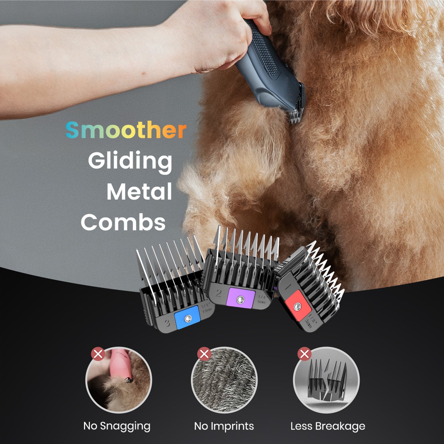 Oneisall PC14 Professional Dog Clippers for Groomer, Blade #10 - 1.5mm, Cordless 2-Speed Dog Grooming Clippers for Thick Hair, Detachable Carbonized Steel Blade & 3 Metal Combs, Detachable Battery