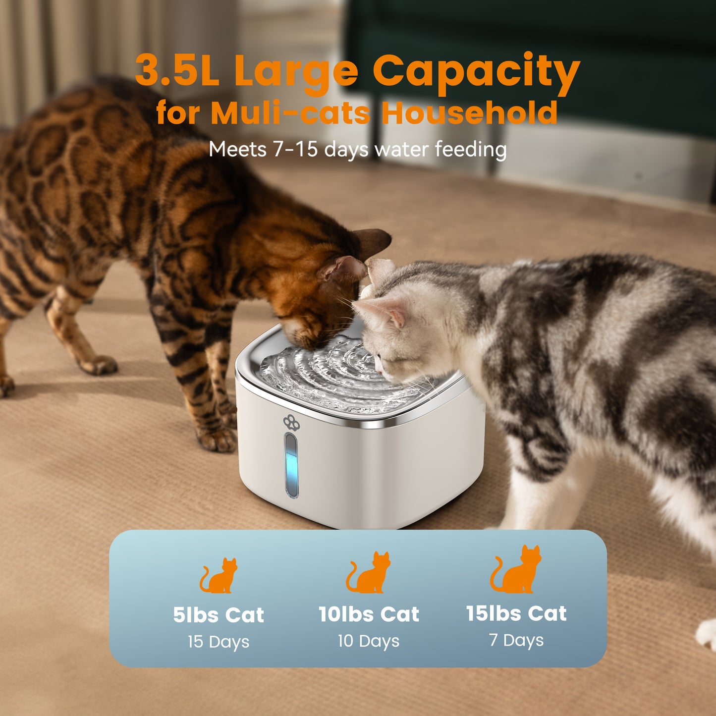 Oneisall WW01 304 Stainless Steel Cat Water Fountain, 3.5L/118oz Low Noise Cat Drinking Fountain for Cats Indoor, Automatic Cat Fountain with 3 Sets of Filters, White