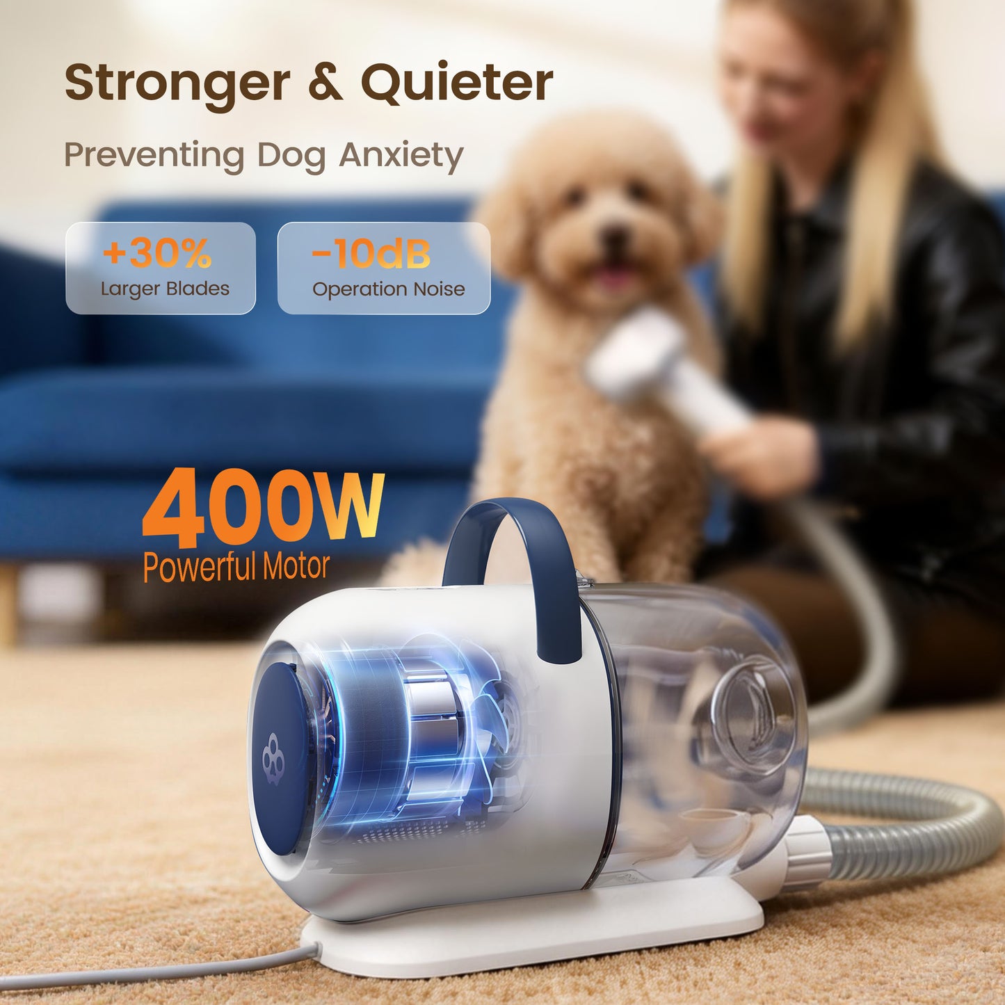 Oneisall LM6 15000Pa Dog Grooming Vacuum for Shedding 99% Pet Hair, 9-in-1 400W Dog Grooming Kit with 2L Dust Cup & Grooming Tools, Pet Hair Vacuum Cleaners for Home, Blue