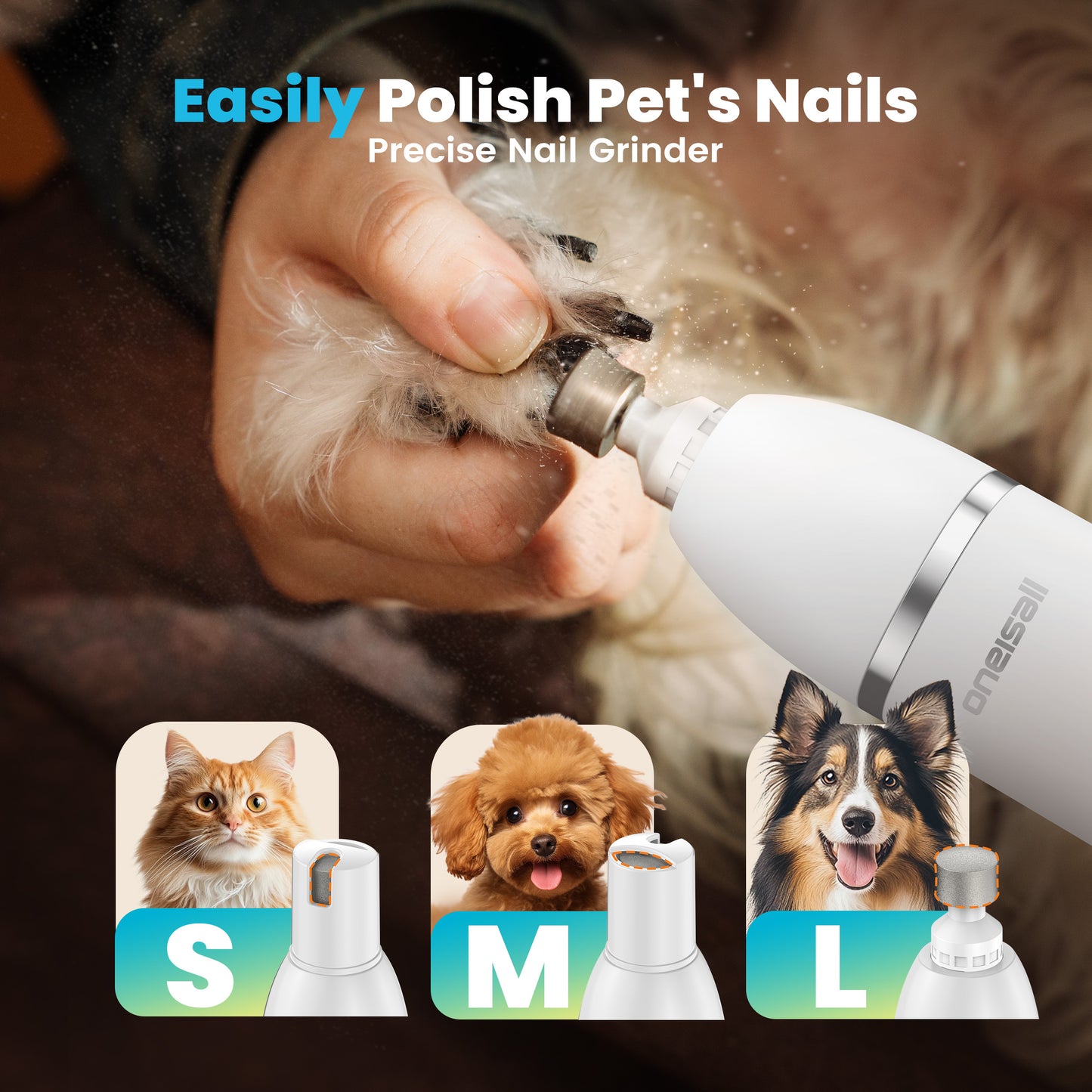 Oneisall M08 4-in-1 Dog Grooming Kit with LCD Display, Low Noise Cordless Dog Paw Trimmer & Dog Nail Grinder, Waterproof Dog Clippers for Grooming, White