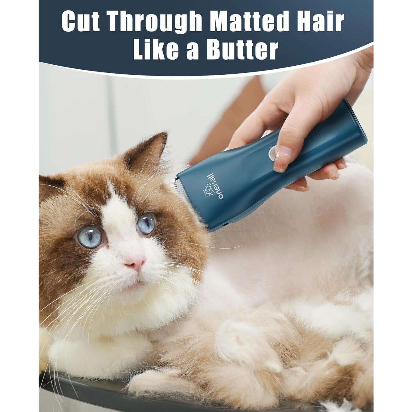 Oneisall LGL006 Cat Grooming Clippers, Cordless Quiet Cat Clippers for Cat Matted Hair, IPX7 Waterproof Small Pet Hair Clippers with 2 Guide Combs & Storage Bag, Pet Shaver for Grooming