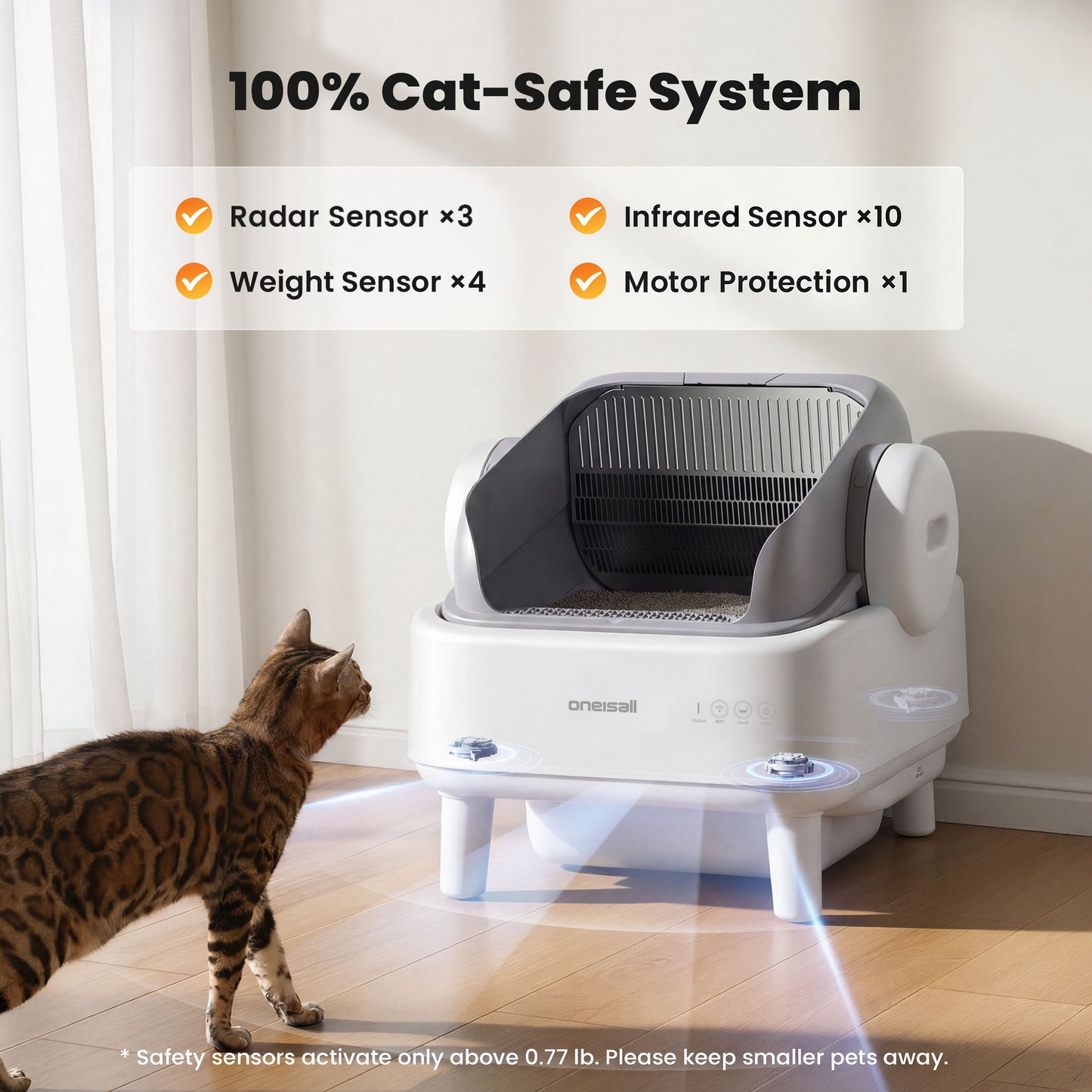 Oneisall AB02 Automatic Litter Box with APP Control, Extra-Large Open-Top Self Cleaning Litter Box with 17 Safety Sensors, White