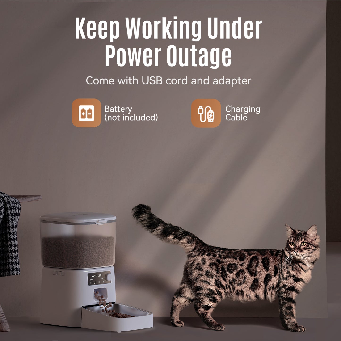 Oneisall WF-53 Automatic Cat Feeder, 2.4GHz WiFi Timed Cat Feeder with App Control, 3.5L/12 Cup Cat Food Dispenser for Dry Food, 10 Meals Per Day Auto Cats Feeder, White
