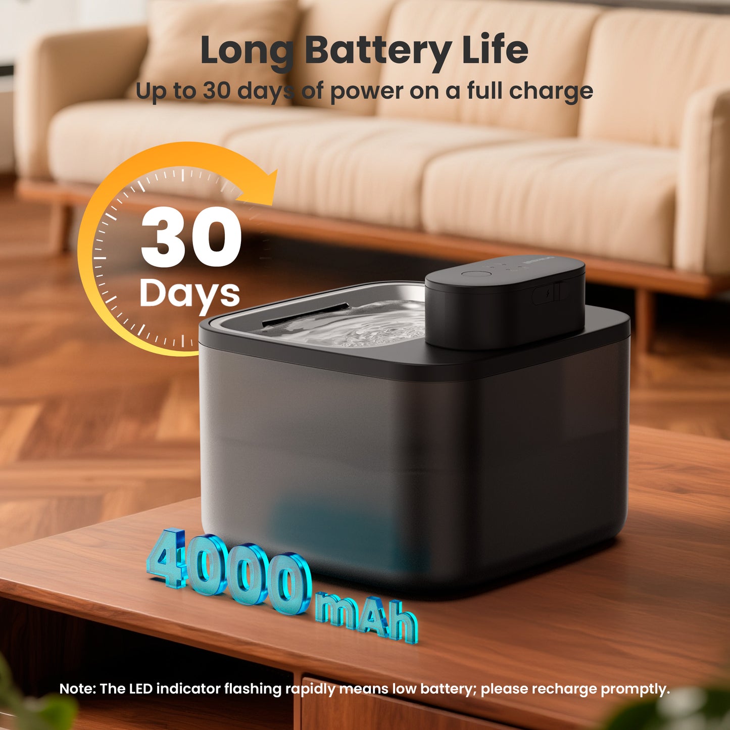 Oneisall CW-04 Wireless Cat Water Fountain Stainless Steel Tray, 2.2L/74oz Low Noise Cat Water Dispenser, Cat Drinking Fountain with 3 Filters- Silver