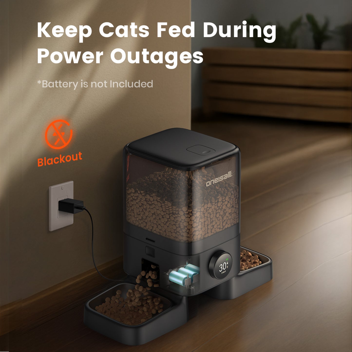 Oneisall 20 Cups/5L Automatic Cat Feeders for 2 Cats, PF09 Dual Automatic Cat Food Dispenser for Dry Food, Timed Auto Cat Feeder, 1-6 Meals Per Day, Black