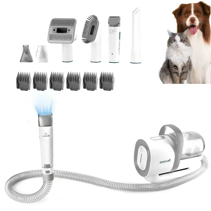 Oneisall 7 In 1 Dog Grooming Kit, Low Noise Pet Grooming Vacuum with 1.5 L Dust Cup, Dog Vacuum for Shedding Grooming, with 7 Professional Grooming Tools for Dogs Cats Pet Hair & Home Car Cleaning