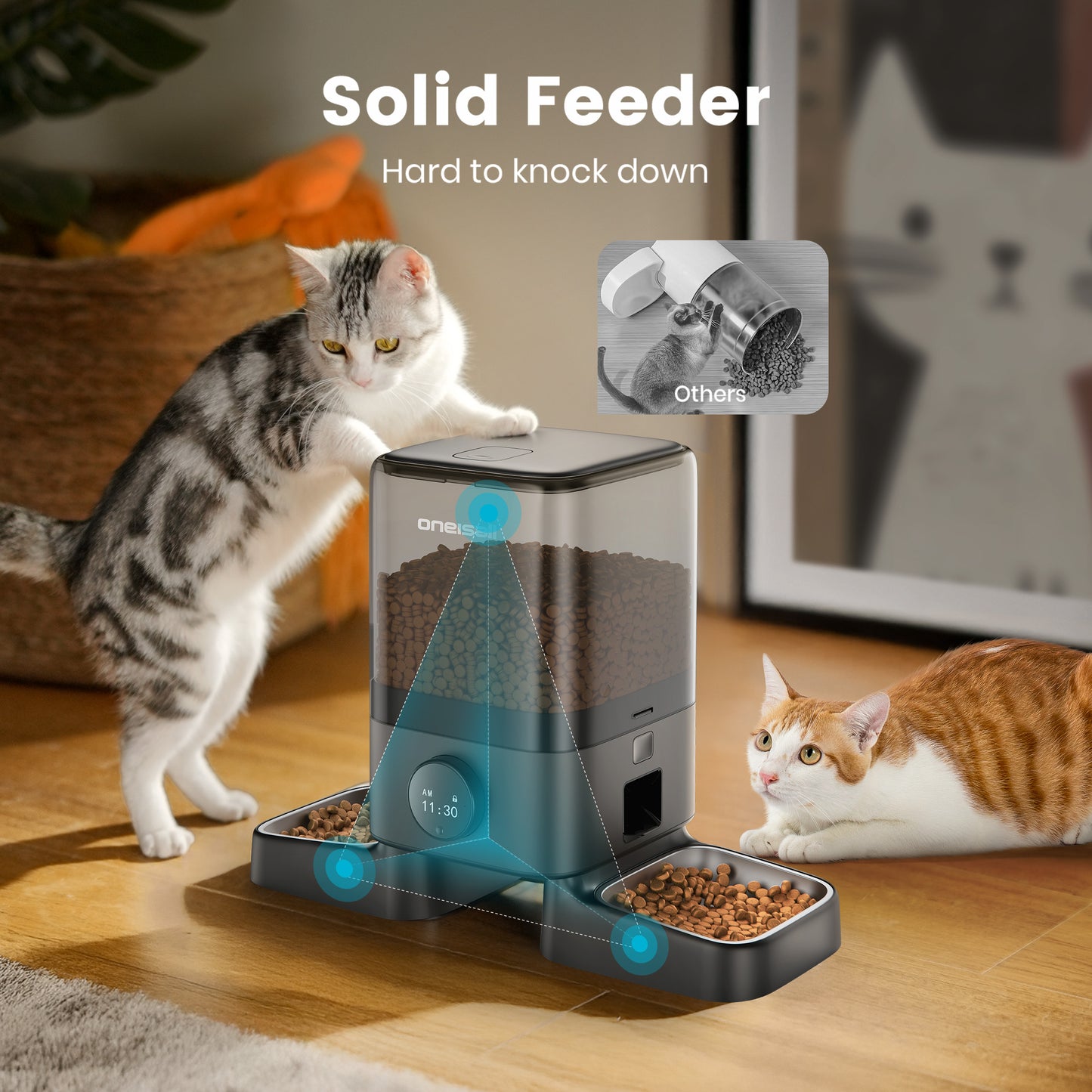 Oneisall 20 Cups/5L Automatic Cat Feeders for 2 Cats, PF09 Dual Automatic Cat Food Dispenser for Dry Food, Timed Auto Cat Feeder, 1-6 Meals Per Day, Black