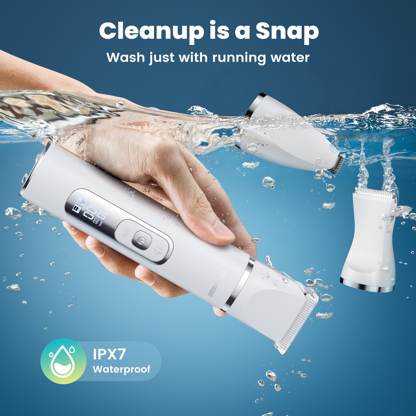 Oneisall M08 4-in-1 Dog Grooming Kit with LCD Display, Low Noise Cordless Dog Paw Trimmer & Dog Nail Grinder, Waterproof Dog Clippers for Grooming, White