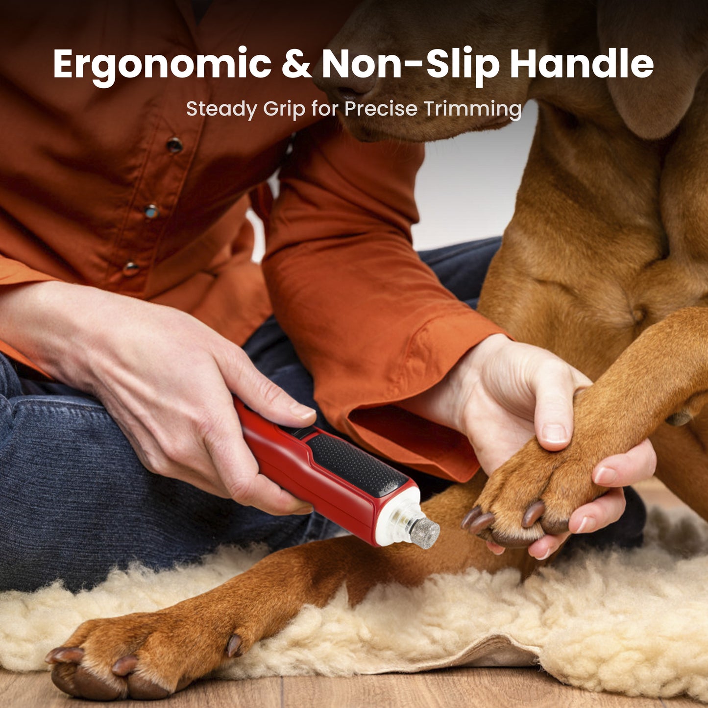 Oneisall NG01 Professional Dog Nail Grinder 7-Speed & 360° LED Light & 3 Brightness, Low Noise Dog Nail Trimmer, Pet Nail Grinder for Dogs and Cats, with Extra Grinder Head Cover - Red