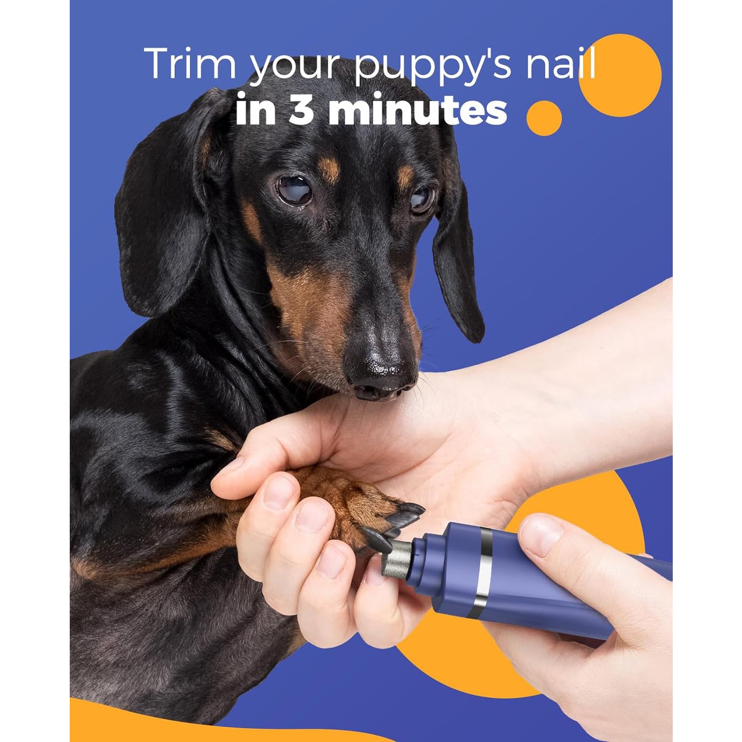 Oneisall 4 In 1 Dog Paw Trimmer for Small Dogs, Low Noise 2 Speed Dog Grooming Kit Include 3 Trimmer Heads & 1 Nail Grinder Head, Cordless Dog Clippers for Grooming, Small Dog Nail Grinder - Navy