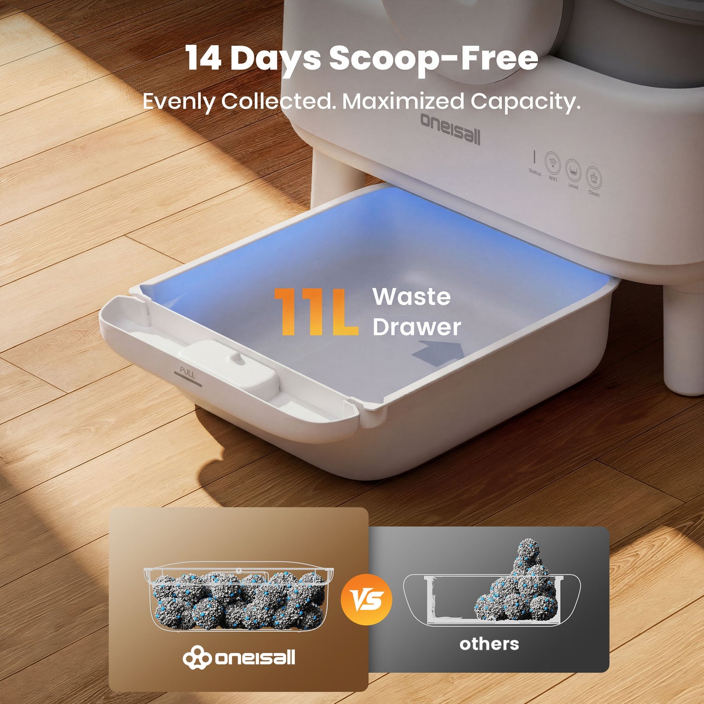 Oneisall AB02 Automatic Litter Box with APP Control, Extra-Large Open-Top Self Cleaning Litter Box with 17 Safety Sensors, White