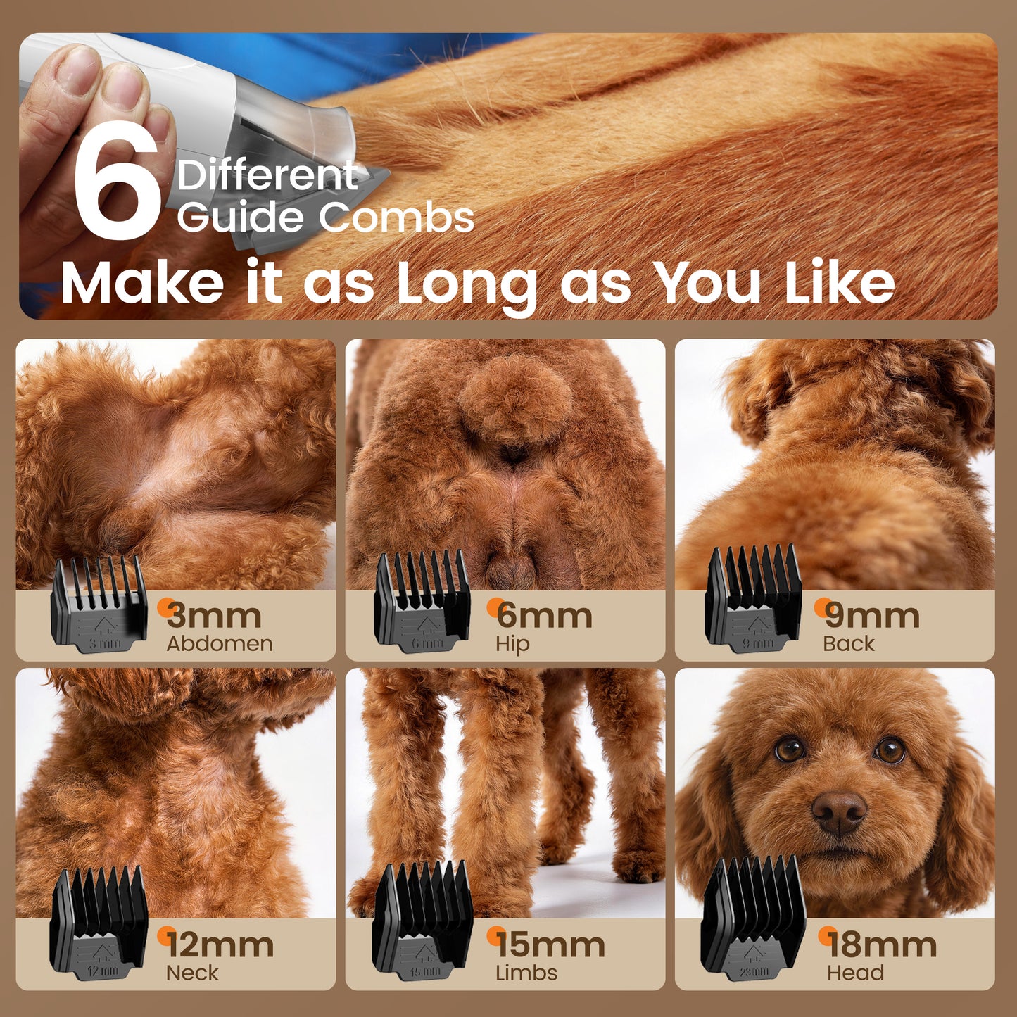 Oneisall LM6 15000Pa Dog Grooming Vacuum for Shedding 99% Pet Hair, 9-in-1 400W Dog Grooming Kit with 2L Dust Cup & Grooming Tools, Pet Hair Vacuum Cleaners for Home, Orange
