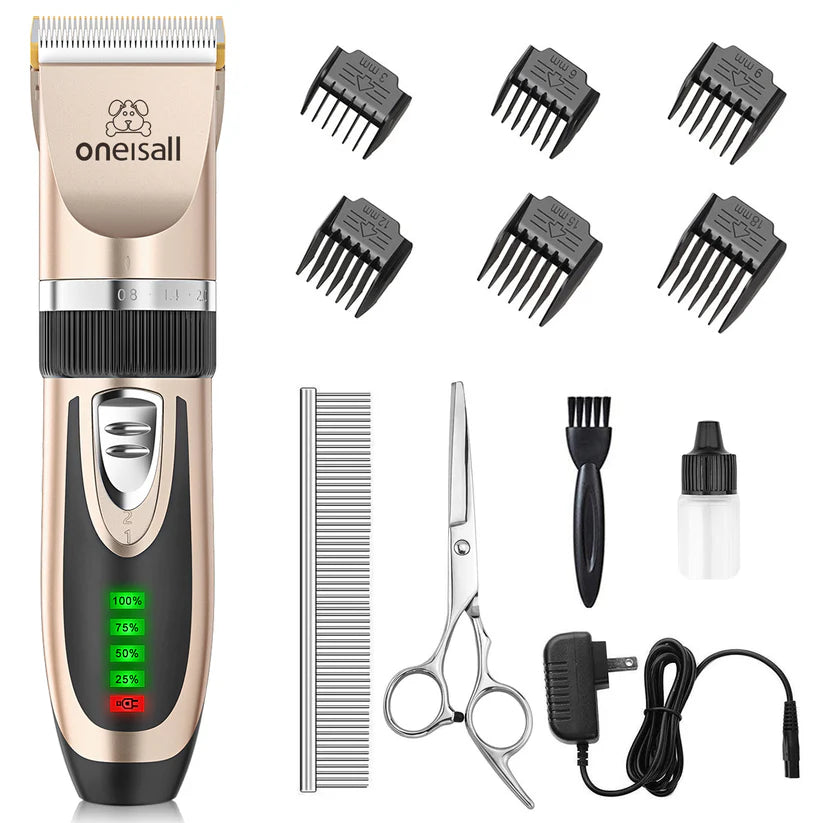 Oneisall Dog Clippers and Dog Paw Trimmer Kit 2 in 1 Low Noise Cordless Dog Clippers for Grooming Pet Hair Trimmers for Small and Large Dogs Cats Animals