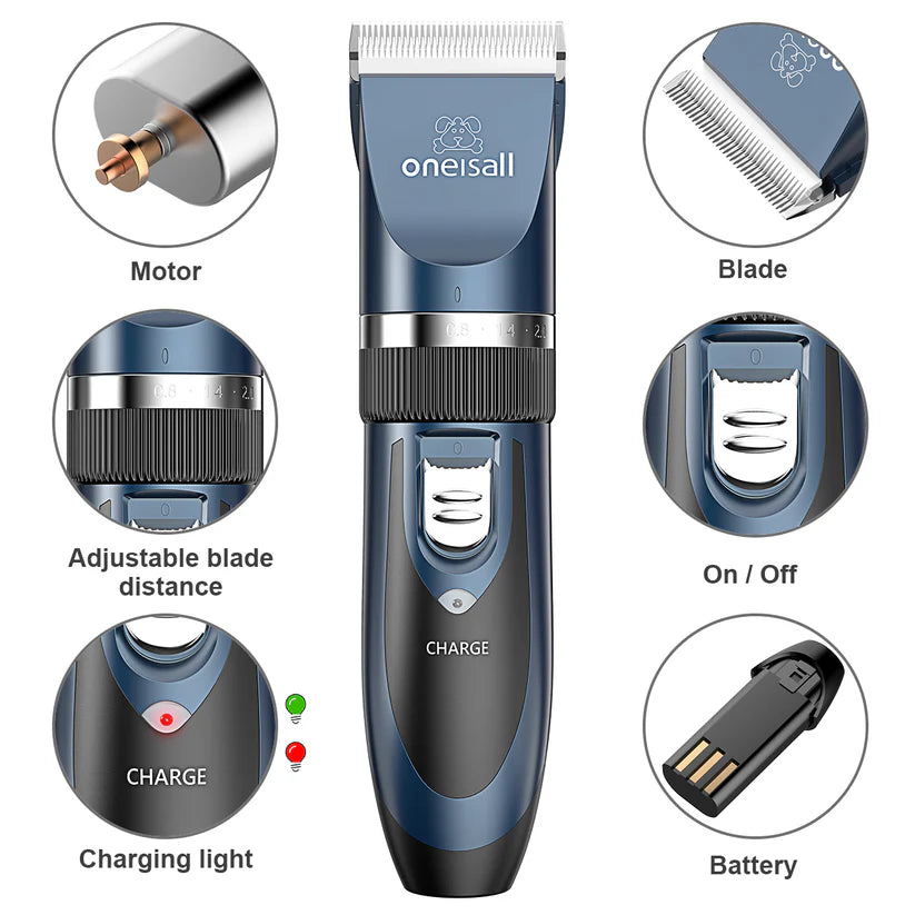 Oneisall Pet Clippers Electric, Low Noise Dog Grooming Kit, Rechargeable Cordless Dog Clippers for Grooming, Hair Clippers Set for Dogs Cats Pets - Gold