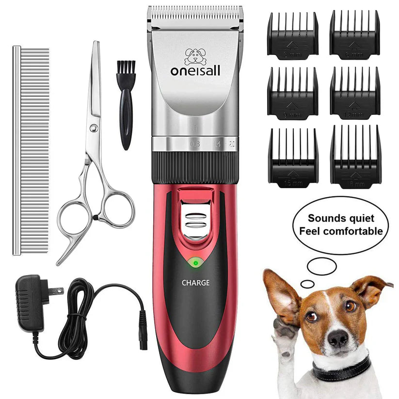 Oneisall Pet Clippers Electric, Low Noise Dog Grooming Kit, Rechargeable Cordless Dog Clippers for Grooming, Hair Clippers Set for Dogs Cats Pets - Gold