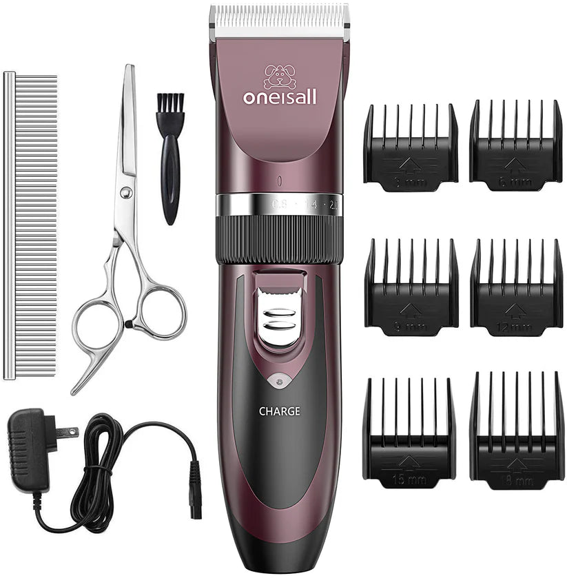 Oneisall Pet Clippers Electric, Low Noise Dog Grooming Kit, Rechargeable Cordless Dog Clippers for Grooming, Hair Clippers Set for Dogs Cats Pets - Gold